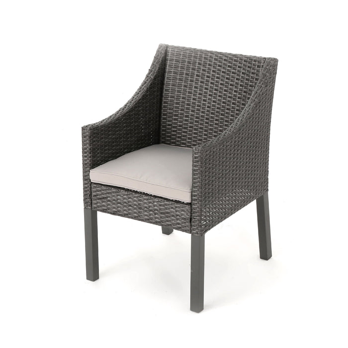 Outdoor Rattan Dining Chair With Straight Legs And Sloped Arms (Set of 2) - Gray / Silver