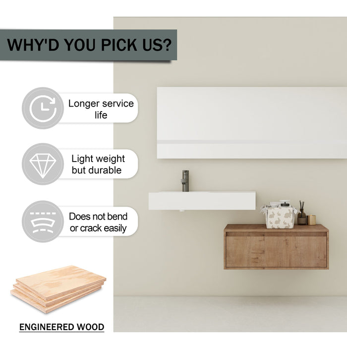 Modern Wall Mounted Bathroom Vanity With Resin Sink And Soft Close Drawer - Imitative Oak