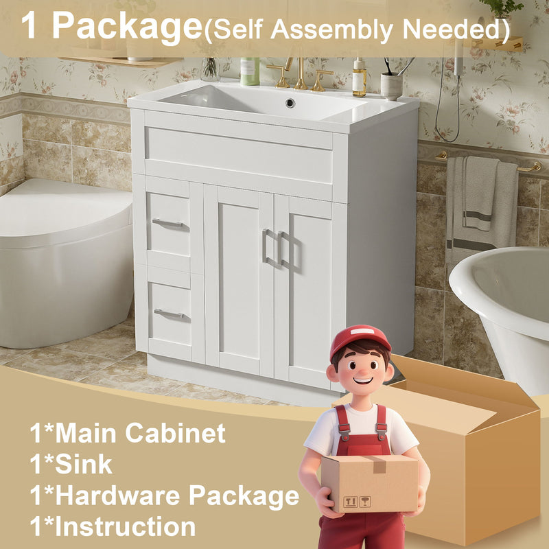 Bathroom Vanity With 2 Doors, 2 Drawers, Adjustable Shelf, Hidden Slides & Soft Close Hinges