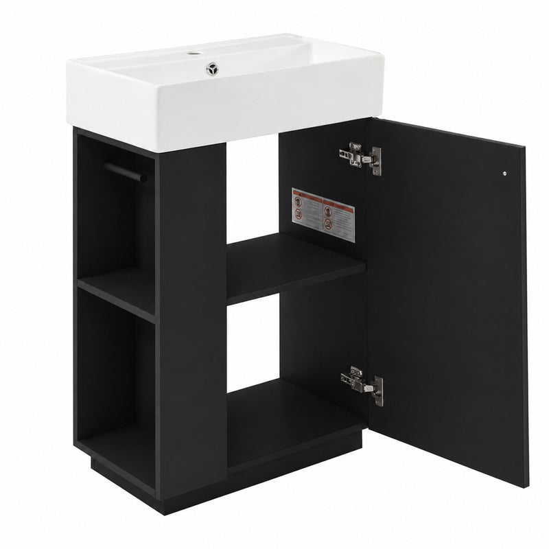 Bathroom Vanity With Sink, Freestanding Wood Grain Cabinet With Storage