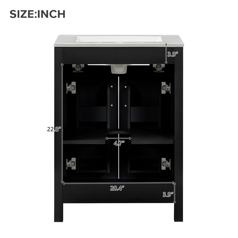 Modern Bathroom Vanity With Ceramic Sink, Soft-Close Doors, Flip Drawer, U-Shaped Shelves, Elegant Storage Solution