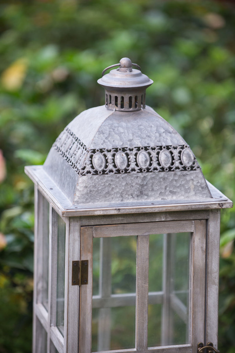 Wooden Candle Lantern Decorative, Hurricane Lantern Holder Decor For Indoor Outdoor, Home Garden Wedding - Gray