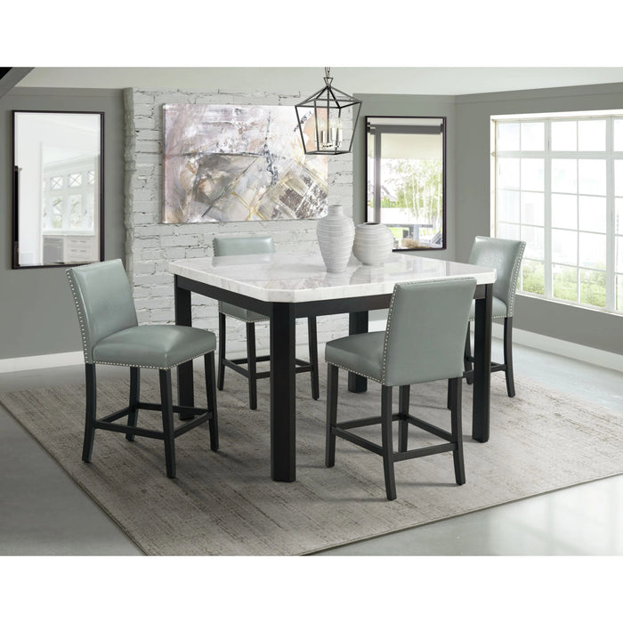 Francesca White Marble Square 5PC Counter Height Dining Set-Table & Four Grey PU Chairs