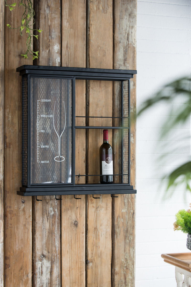 Floating Wine Bar Shelf With Glass Holder And Display Shelves - Black