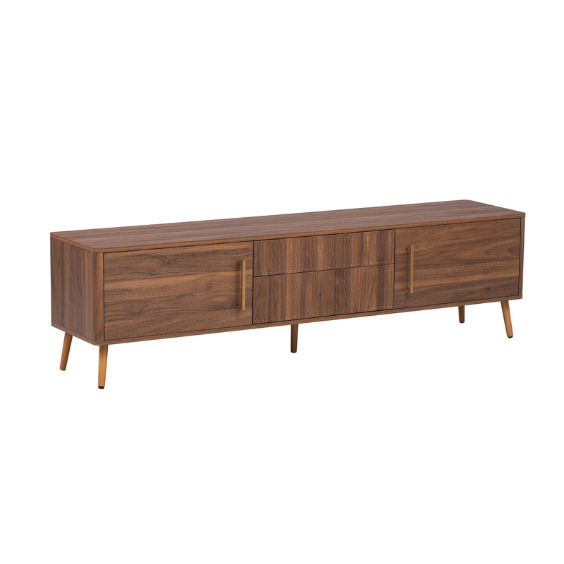 TV Stand With 2 Drawers, Media Console Table For TVs Up To 80'' For Living Room - Walnut