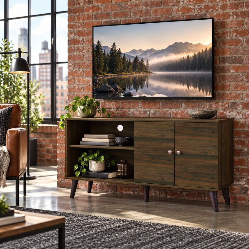 Amidon - TV Stand, With 2 Storage Shelves And 1 Cabinet