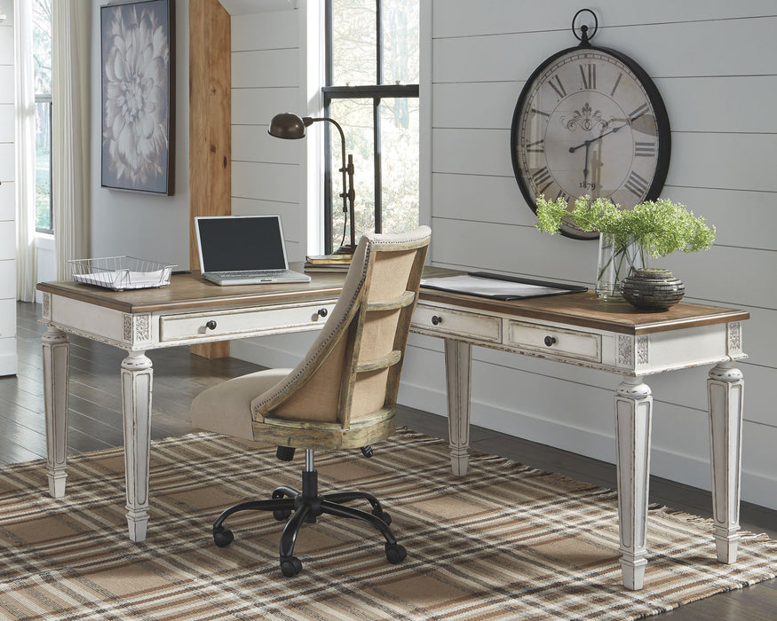 Realyn - Home Office L Shaped Desk - White / Brown