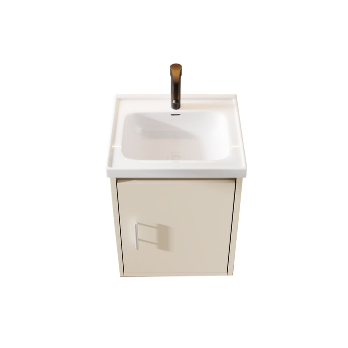 16" Floating Bathroom Vanity Combo, Wall Mounted Cabinet With Sink & Soft Close Doors For Small Bathrooms - Khaki