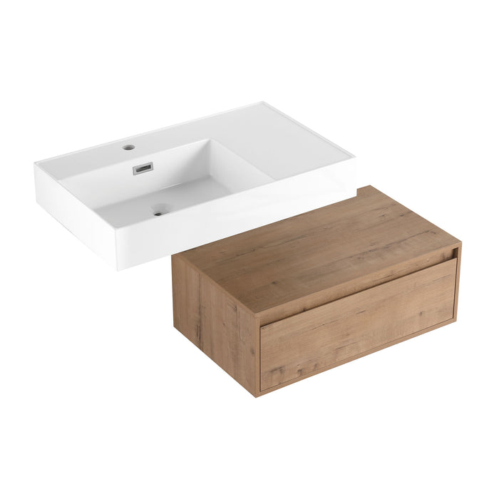 Modern Wall Mounted Bathroom Vanity With Resin Sink And Soft Close Drawer - Imitative Oak