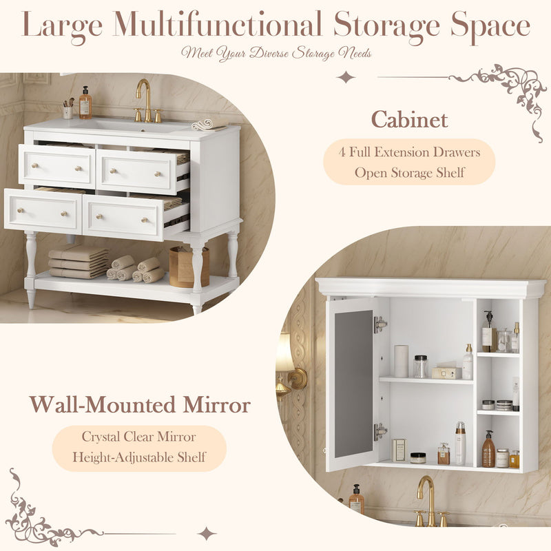Bathroom Vanity With Medicine Cabinet, Storage Cabinet With 4 Drawers, Adjustable Shelf Mirror