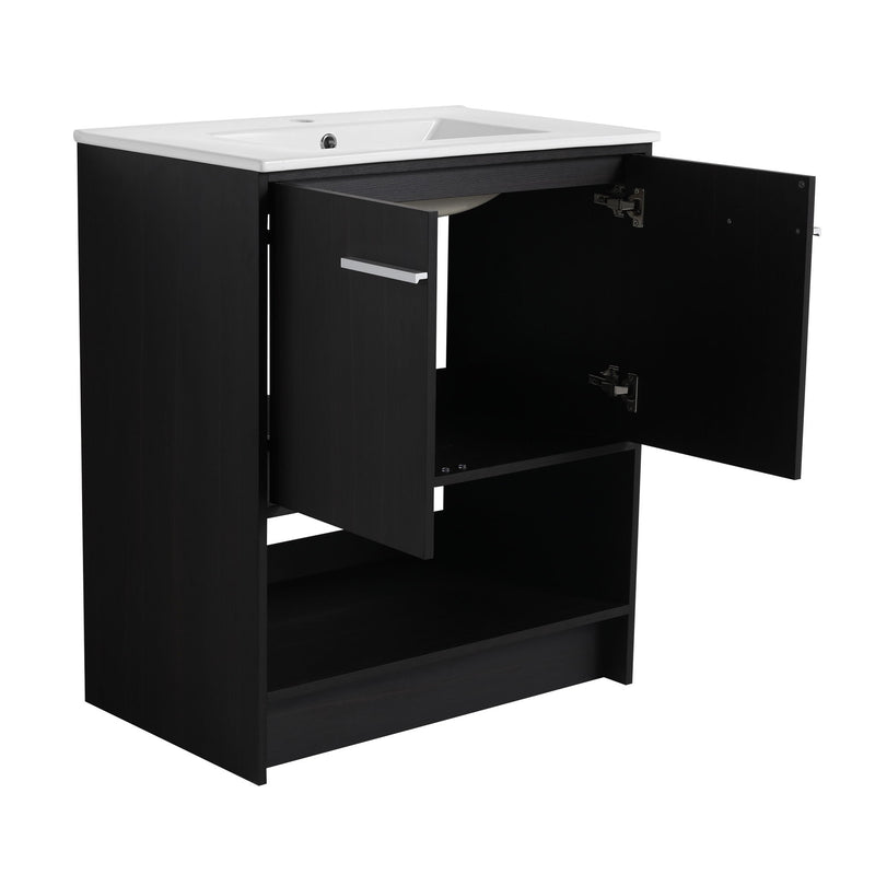 Modern Bathroom Vanity With Ceramic Sink, Freestanding Cabinet, Soft Closing Doors