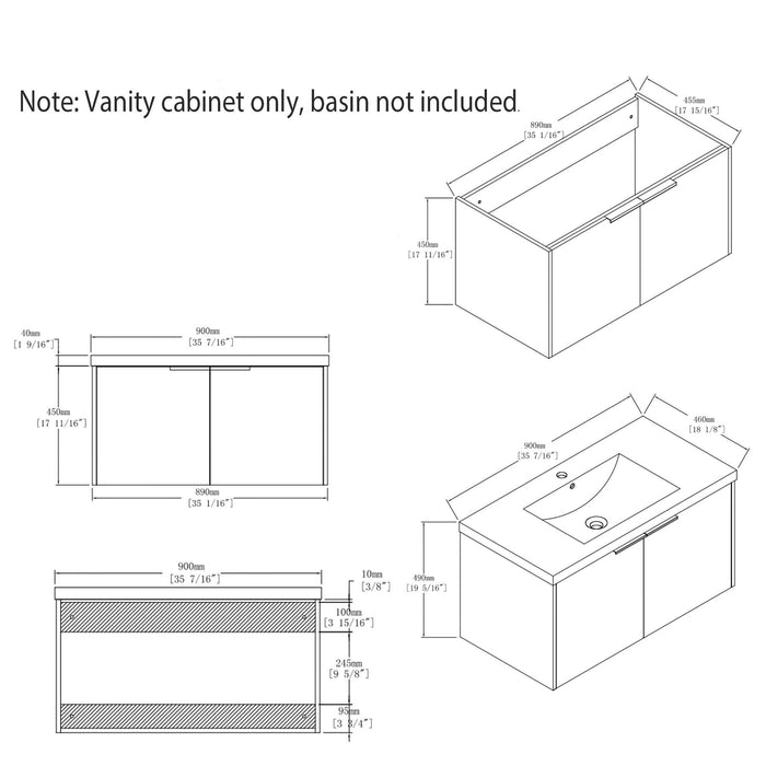 Floating Bathroom Vanity Cabinet & Soft Close Double Doors, Spacious Interior Storage, Wall Mounted, Cabinet Only