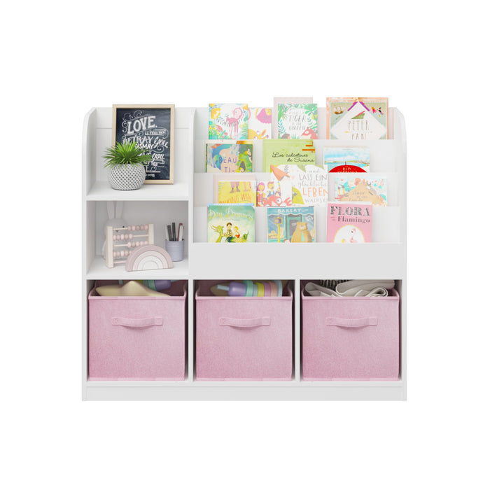 Bookcase And Bookshelf With 3 Collapsible Drawers, Multifunctional Display Stand