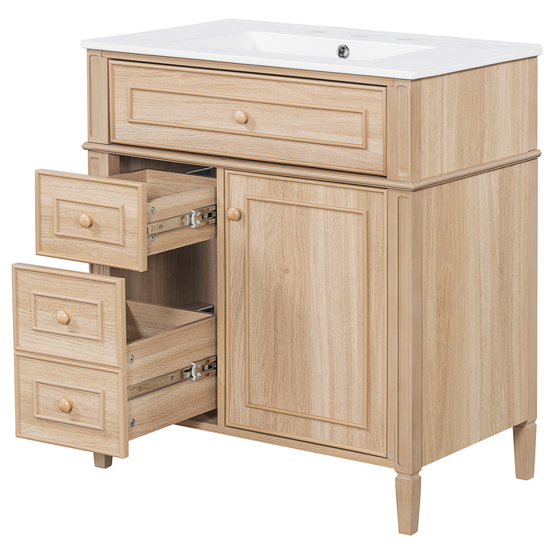 Bathroom Vanity With Sink, Flip Out Drawer, 2 Soft Close Drawers, 1 Soft Close Door - Wood