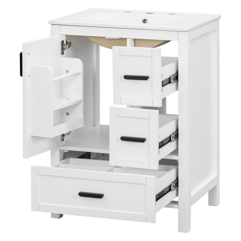 Bathroom Vanity With Sink, Soft-Close Doors, Double-Layer Shelf And 3 Drawers