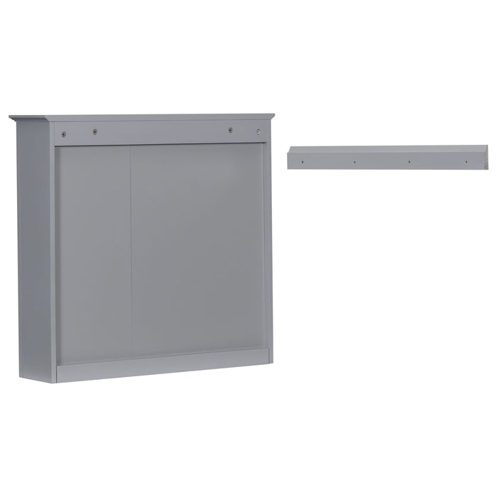 Bathroom Vanity With Top Sink, Freestanding Storage Cabinet With 2 Doors And 3 Drawers, Mirror Cabinet Included - Gray