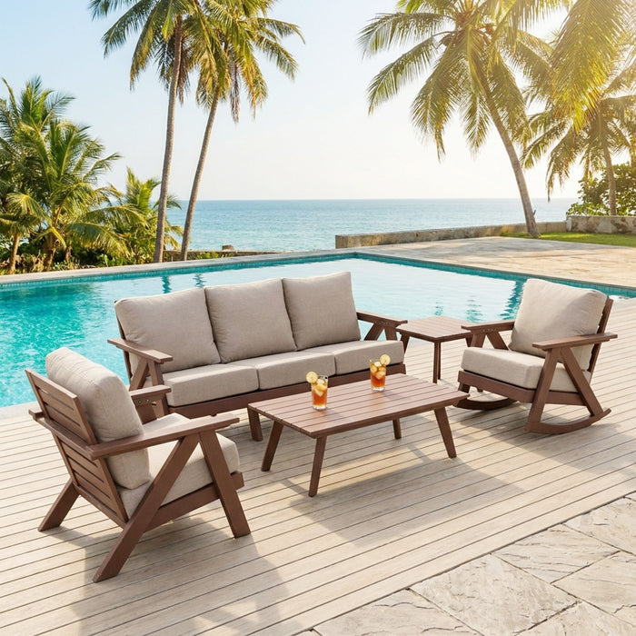 Outdoor Coffee Table, Wide Tabletop For Patio - Brown