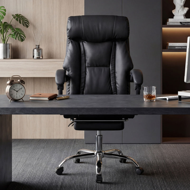 Executive Office Chair With Foot Rest, Adjustable Height - Black