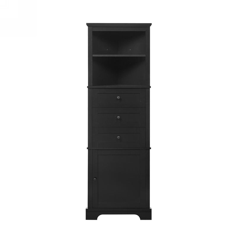 Tall Storage Cabinet With 3 Drawers And Adjustable Shelves For Bathroom