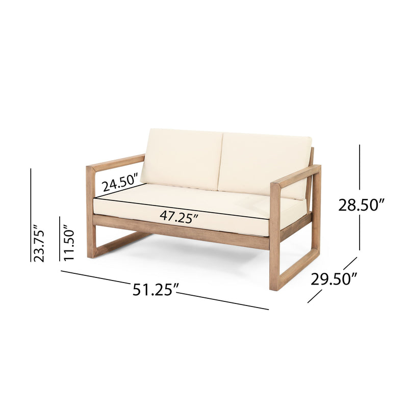 4 Pieces Acacia Wood Patio Furniture Set, Outdoor Furniture With Coffee Table, Patio Conversation Set Deep Seating With Soft Cushion, Porch Chairs For Backyard Porch Balcony - Brown Wash / Beige