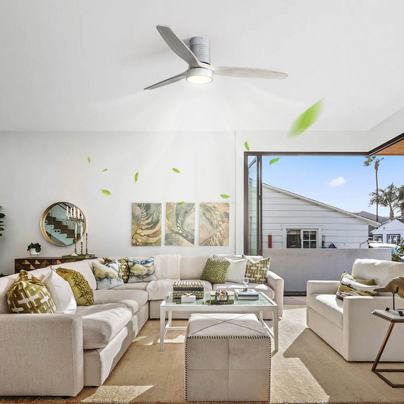 52" 18W LED Ceiling Fan With Dimmable 6 Speed Remote 3 Blade Reversible DC Motor For Living Room - Silver