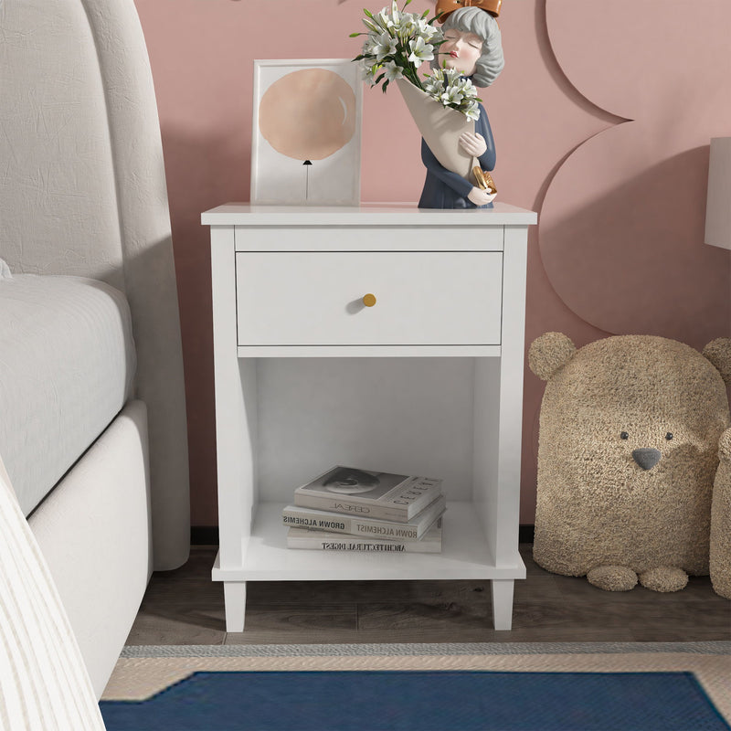 Nightstand & 1 Drawer And 1 Shelf - White
