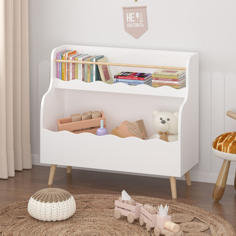 Kids Bookcase, Children Book Organizer Toy Storage Cabinet - White