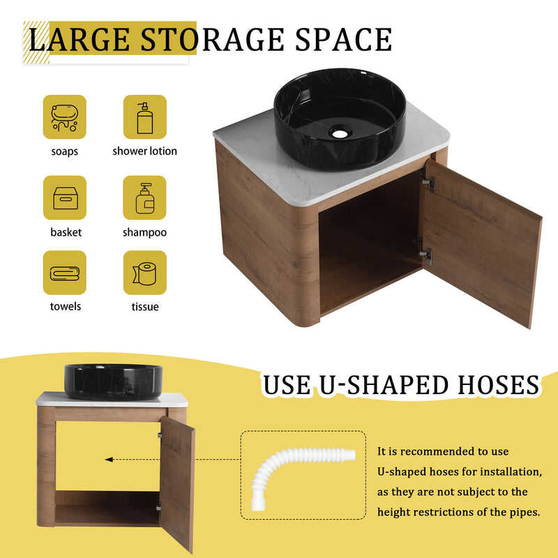 Wall Mounted Bathroom Vanity With Art Sink & 1 Soft Close Door