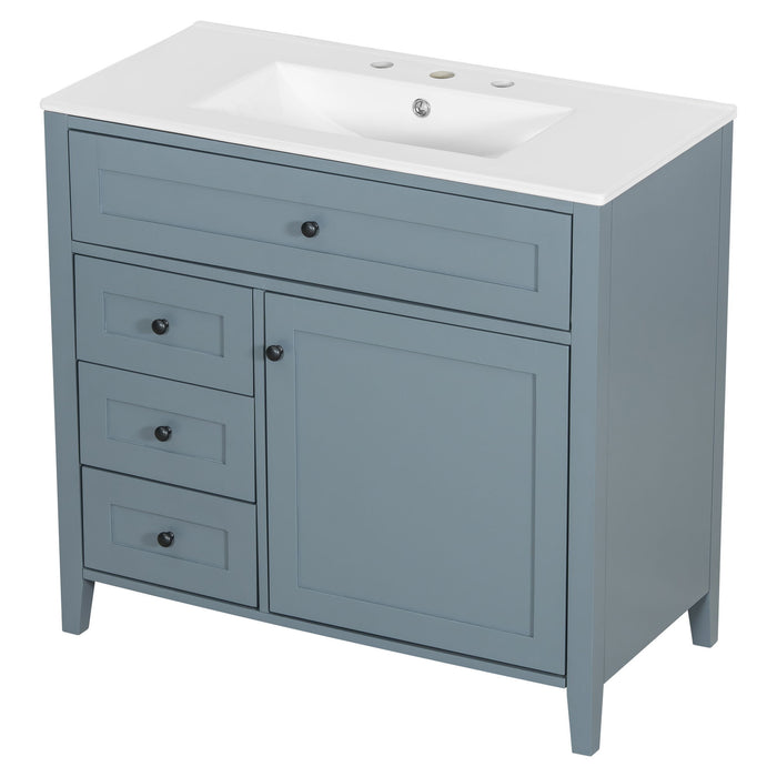 Bathroom Vanity With Sink, 3 Drawers & Cabinet With Adjustable Shelves