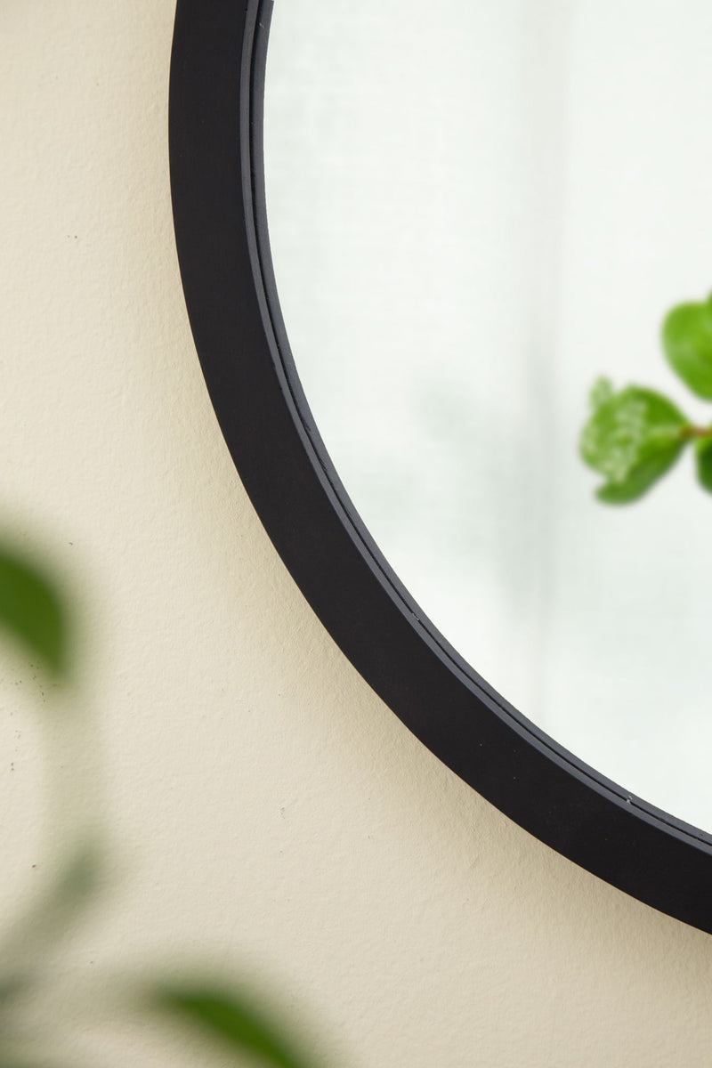 Circle Wall Mirror With Wooden Frame, Wall Mirror For Living Room