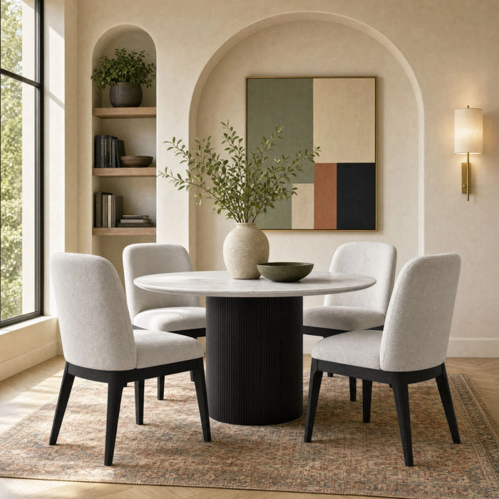 Sylvie Round Dining Table with White Faux Marble Top