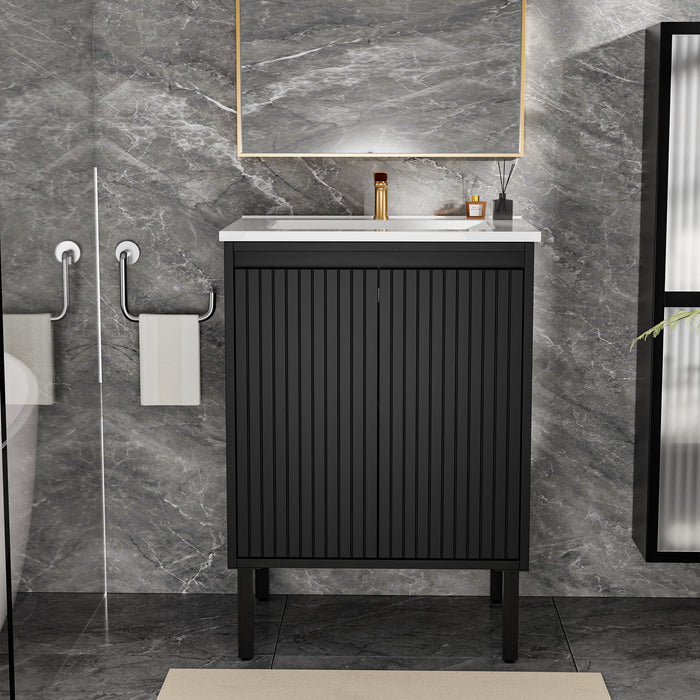 Bathroom Vanity With Ceramic Sink, Floor-Standing Design, Soft-Closing Drawers