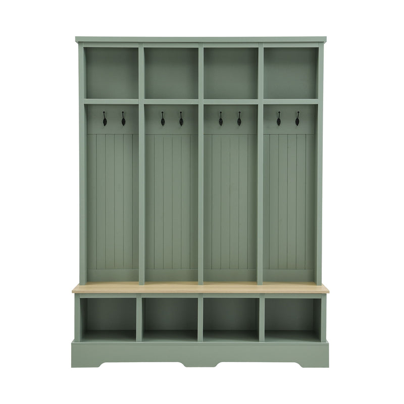Hall Tree With 8 Hooks, Practical Entryway Bench With Open Compartments