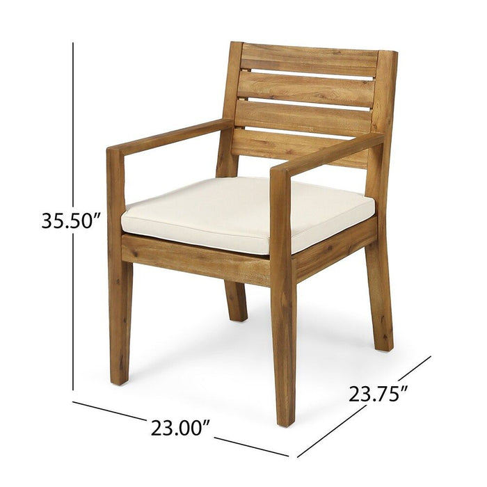 Outdoor 7 Piece Dining Set With Cushions - Sandblasted Natural / Beige