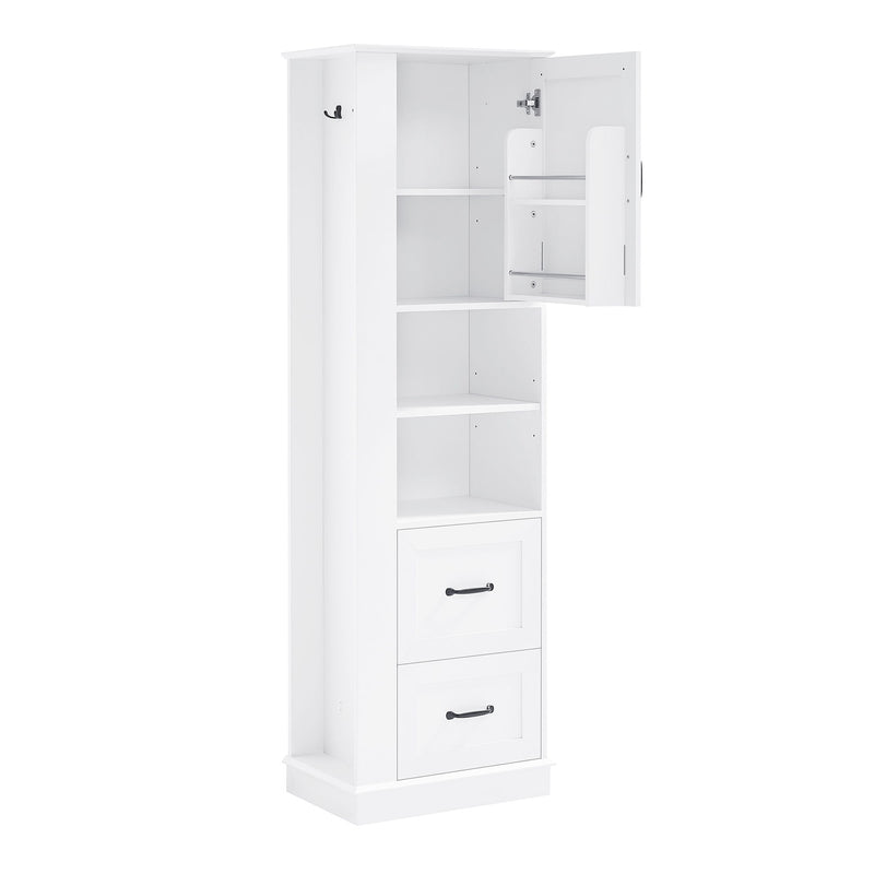 Freestanding Bathroom Storage Cabinet With Adjustable Shelves And Side Hooks Board, Rectangle Design