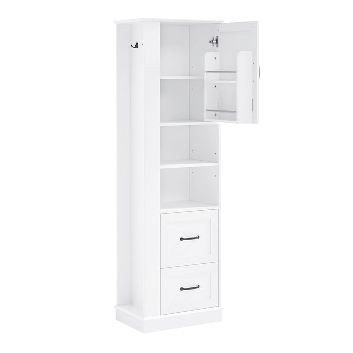 Freestanding Bathroom Storage Cabinet With Adjustable Shelves And Side Hooks Board, Rectangle Design