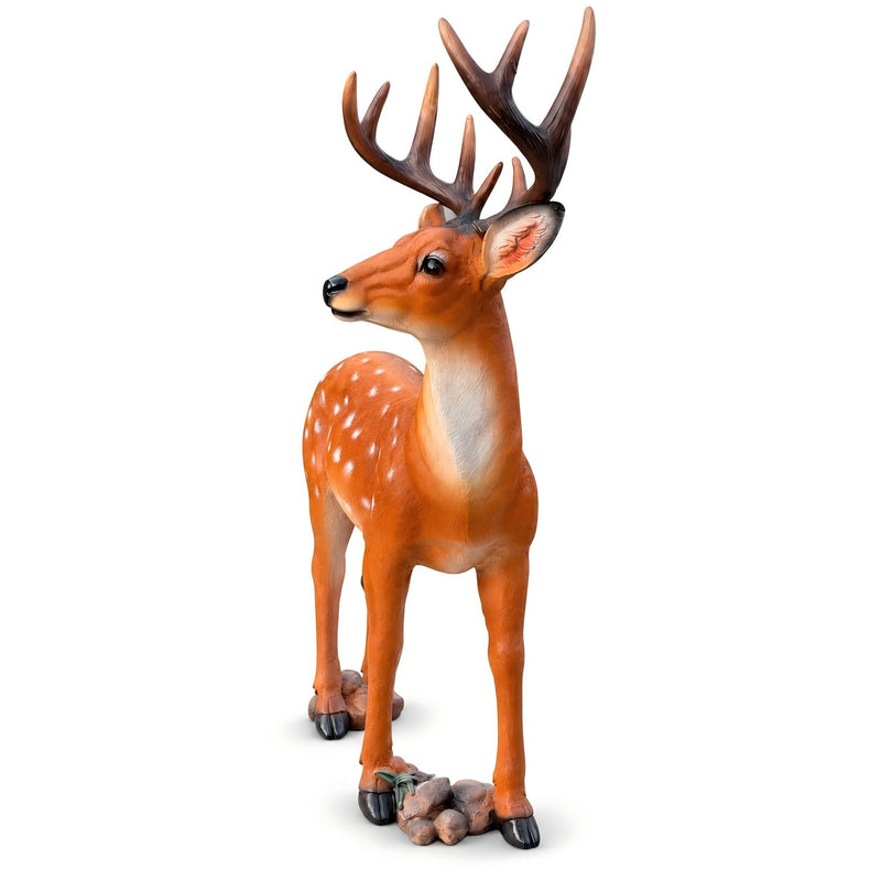 Lifelike Deer Statue With Detachable Antlers, Outdoor Garden Decor - Brown / Yellow
