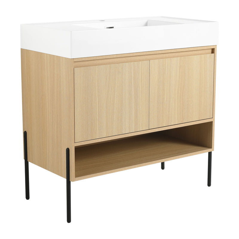 Modern Bathroom Vanity Combo With Single Resin Sink And Storage Cabinet