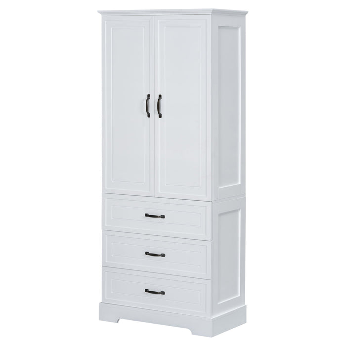 Tall Bathroom Storage Cabinet With 2 Doors And Drawers, Adjustable Shelf - White