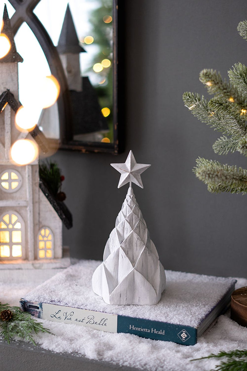 Resin / Foil Christmas Tree With Star Top (Set of 3) - White / Silver