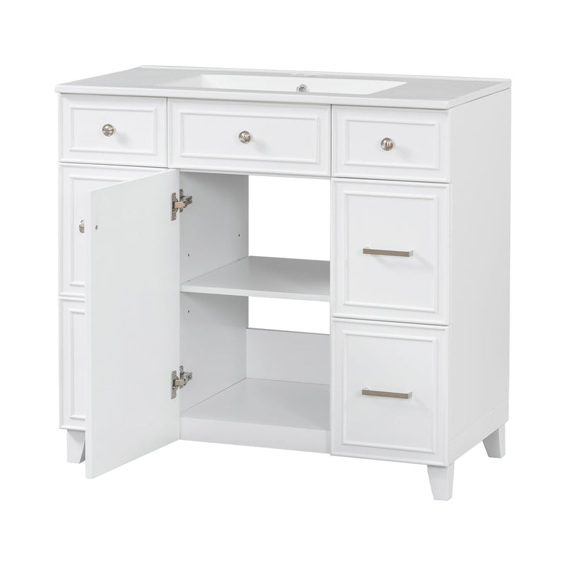 Bathroom Vanity With Ceramic Sink, Soft Close Doors, Adjustable Shelves