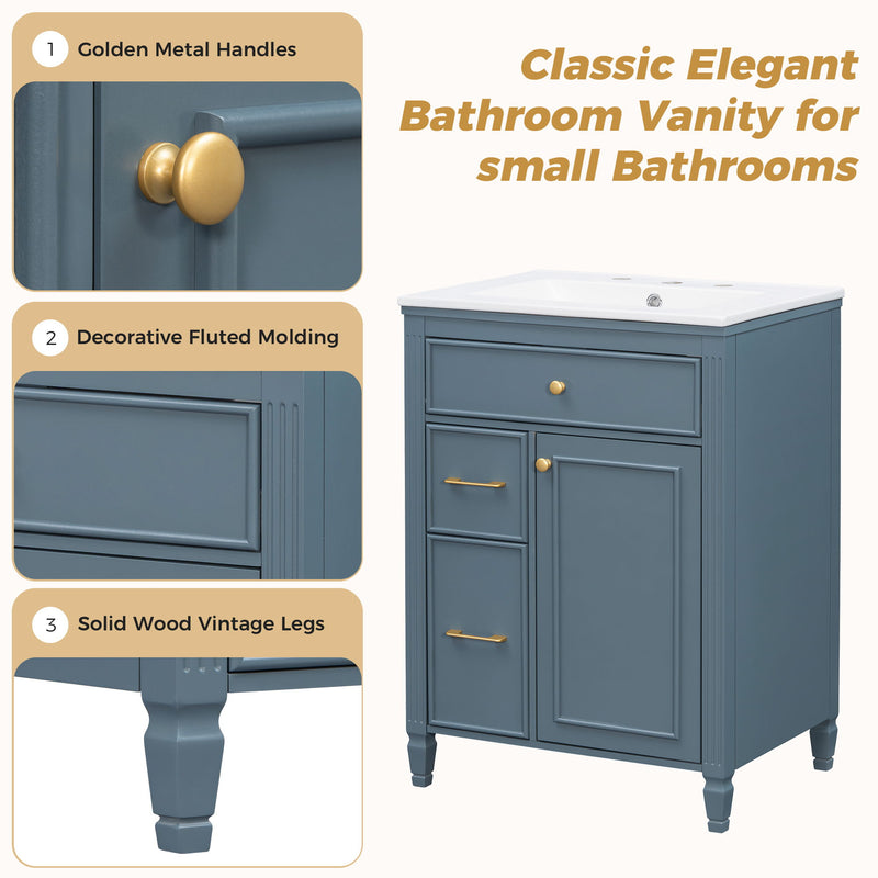 Freestanding Bathroom Vanity With Sink, Soft Close Door, Tip Out Drawer