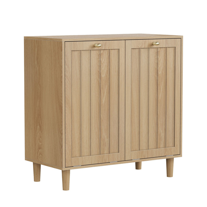 Sloping Laundry Basket With Removable Inner Bin, Concealed Storage Cabinet For Bathroom - Oak