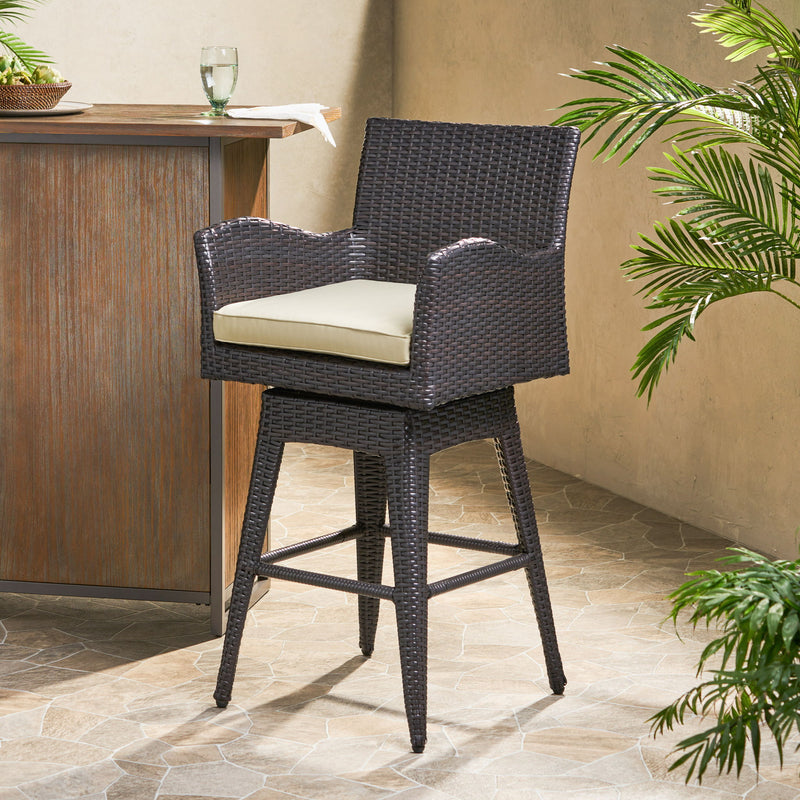 Outdoor Modern Rattan Swivel Barstool With Tapered Legs - Beige / Multibrown