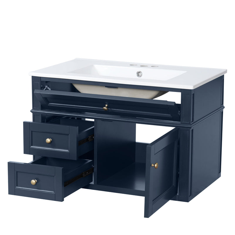 Wall Mounted Bathroom Vanity With 2 Drawers, 1 Tip Out Drawer, 3 Holes Sink