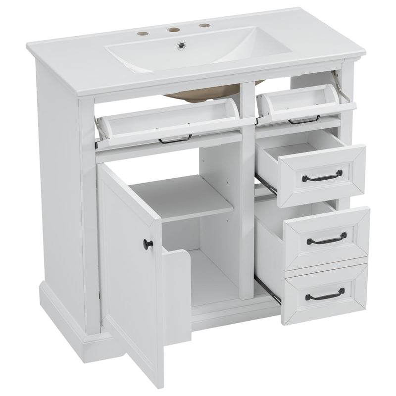 36" Bathroom Vanity With Sink, 2 Tip-Out Drawers, Soft Close Hinges