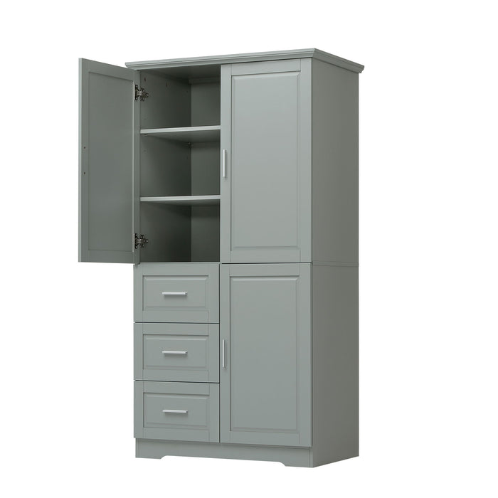 Tall And Wide Storage Cabinet With Doors For Bathroom Or Office, 3 Drawers - Gray