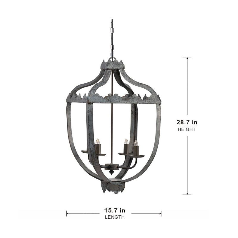 4 Light Metal Chandelier, Hanging Light Fixture With Adjustable Chain For Kitchen, Bulb Not Included - Gray