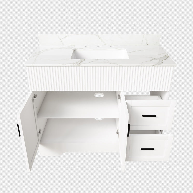 Bathroom Vanity Set, Fluted Cabinet With Soft Close Doors & Drawers, 3 Faucet Holes, Sink Included - White