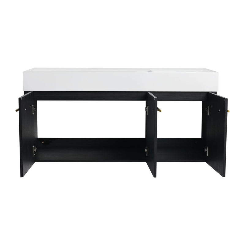 Contemporary 48" Wall Mounted Bathroom Vanity With Resin Sink And Soft Closing Doors And Line - Black Chestnut